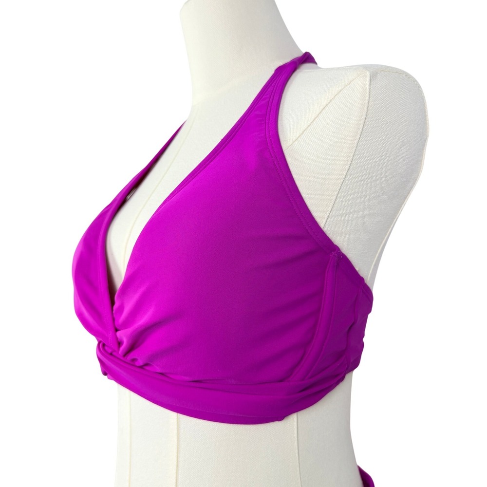 Athleta Magenta Purple Halter Twist Bikini Top 34 D/DD and Boy Short Bottoms Set - Picture 4 of 12